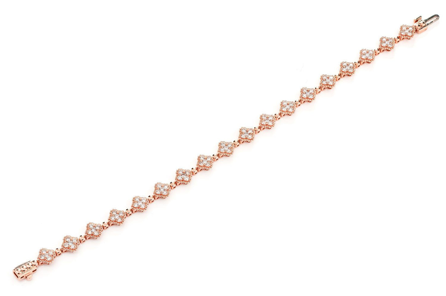 BEADED MILGRAIN CLOVER DIAMOND BRACELET 14K SOLID GOLD 1.84CTW