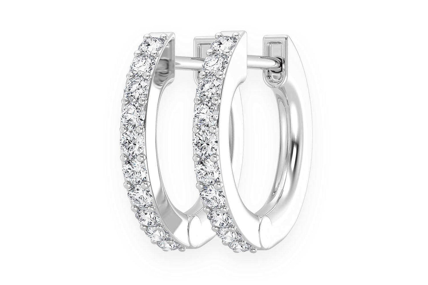 HOOP HALF DIAMOND EARRINGS 14K SOLID GOLD 0.10CTW