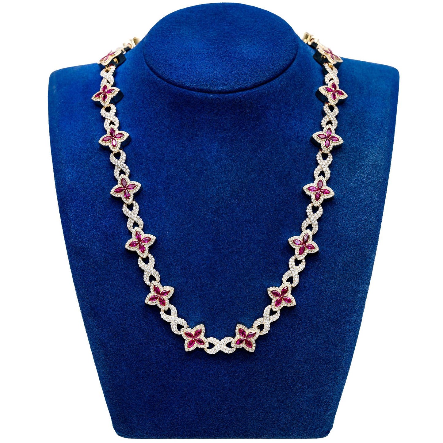 RUBY DIAMOND MARQUISE FLOWER INFINITY LINK NECKLACE SOLID GOLD 33.75CTW