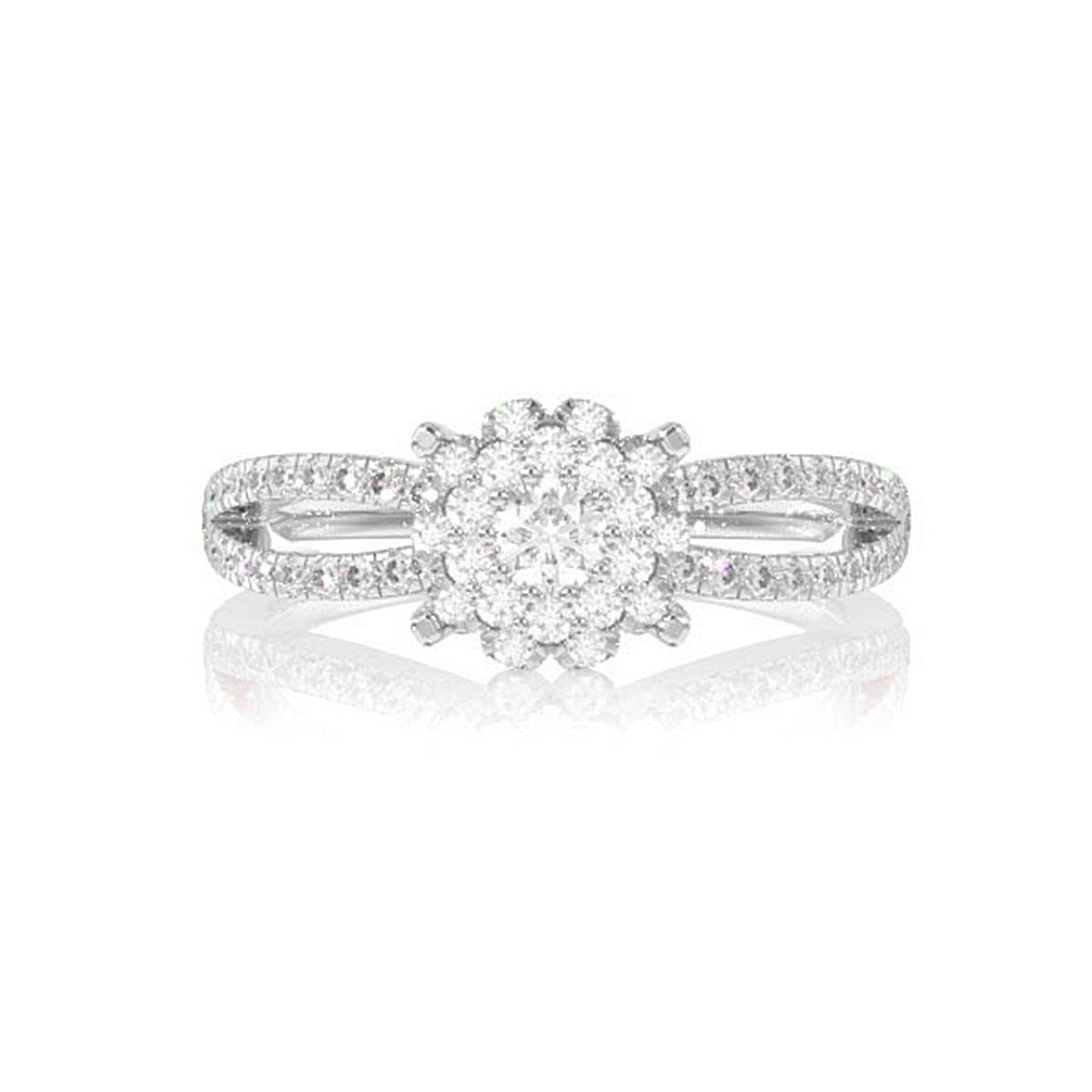 0.50CTW FLOWER CLUSTER LOOP SHANK DIAMOND ENGAGEMENT RING 14K SOLID GOLD