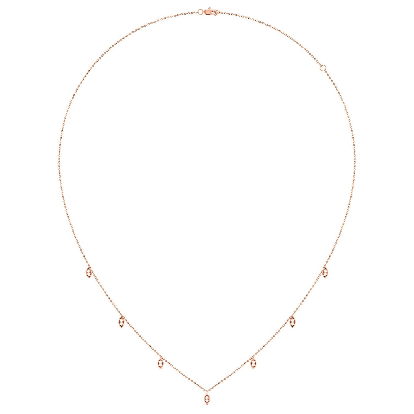 MARQUISE SHAPED DANGLING DIAMOND STATION NECKLACE 14K SOLID GOLD 0.12CTW