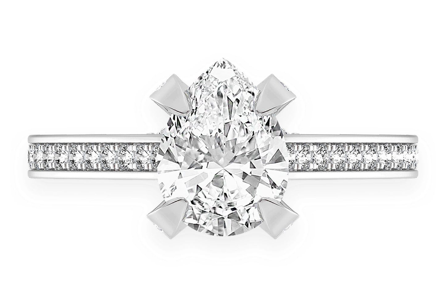 CHANT - 1.50CT PEAR SOLITAIRE - DELUXE ONE ROW SCALLOP - DIAMOND ENGAGEMENT RING