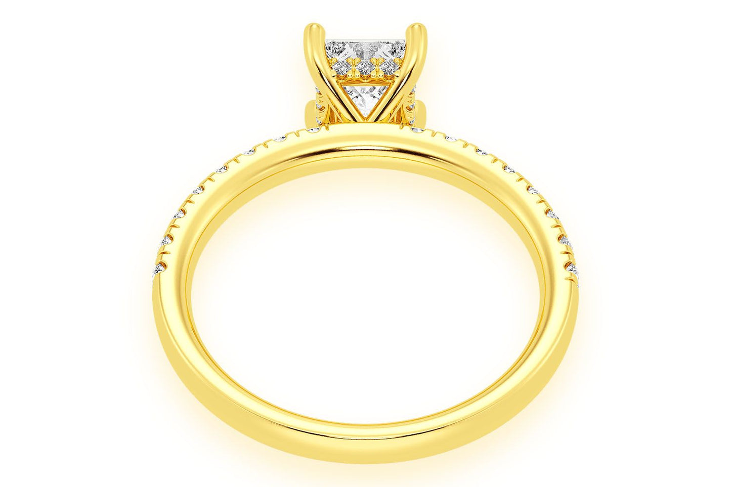 THINN - 0.75CT PRINCESS SOLITAIRE - ONE ROW UNDER HALO - DIAMOND ENGAGEMENT RING