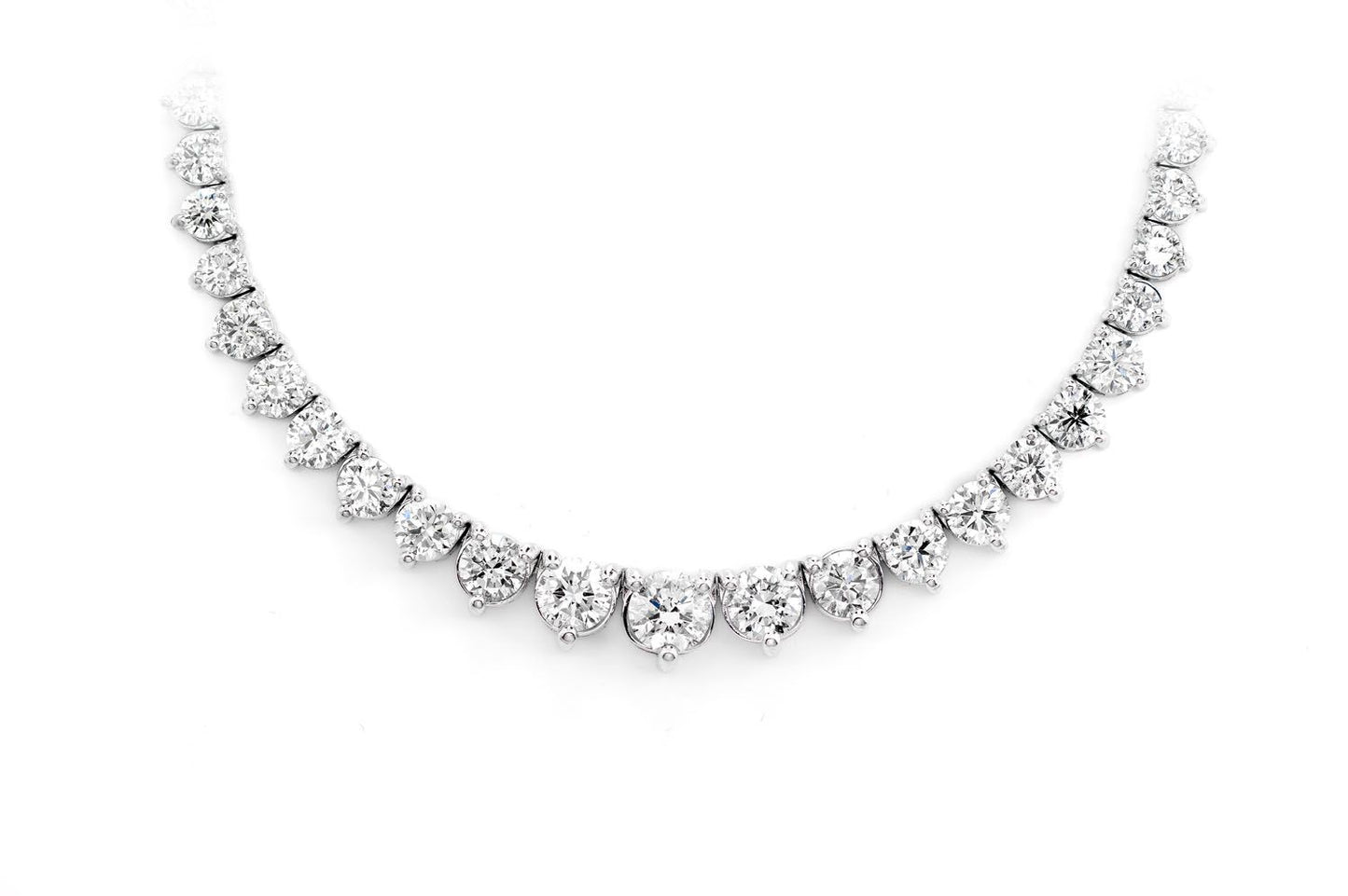 GRADUATED THREE-PRONG DIAMOND TENNIS NECKLACE 14K SOLID GOLD 15.65CTW