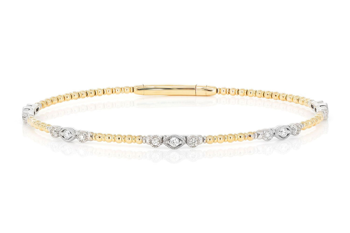 BEADED AND DIAMOND VINTAGE MILGRAIN FLEX BANGLE BRACELET 0.30CTW 14K SOLID GOLD