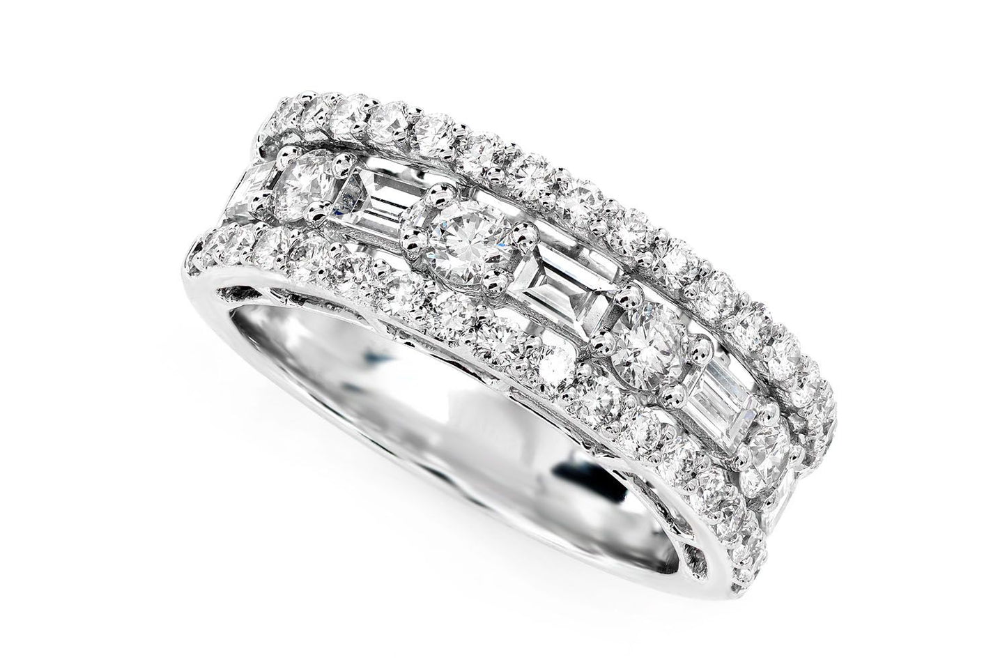 ROUND AND BAGUETTE BRIDGE DIAMOND BAND RING 14K SOLID GOLD 1.65CTW