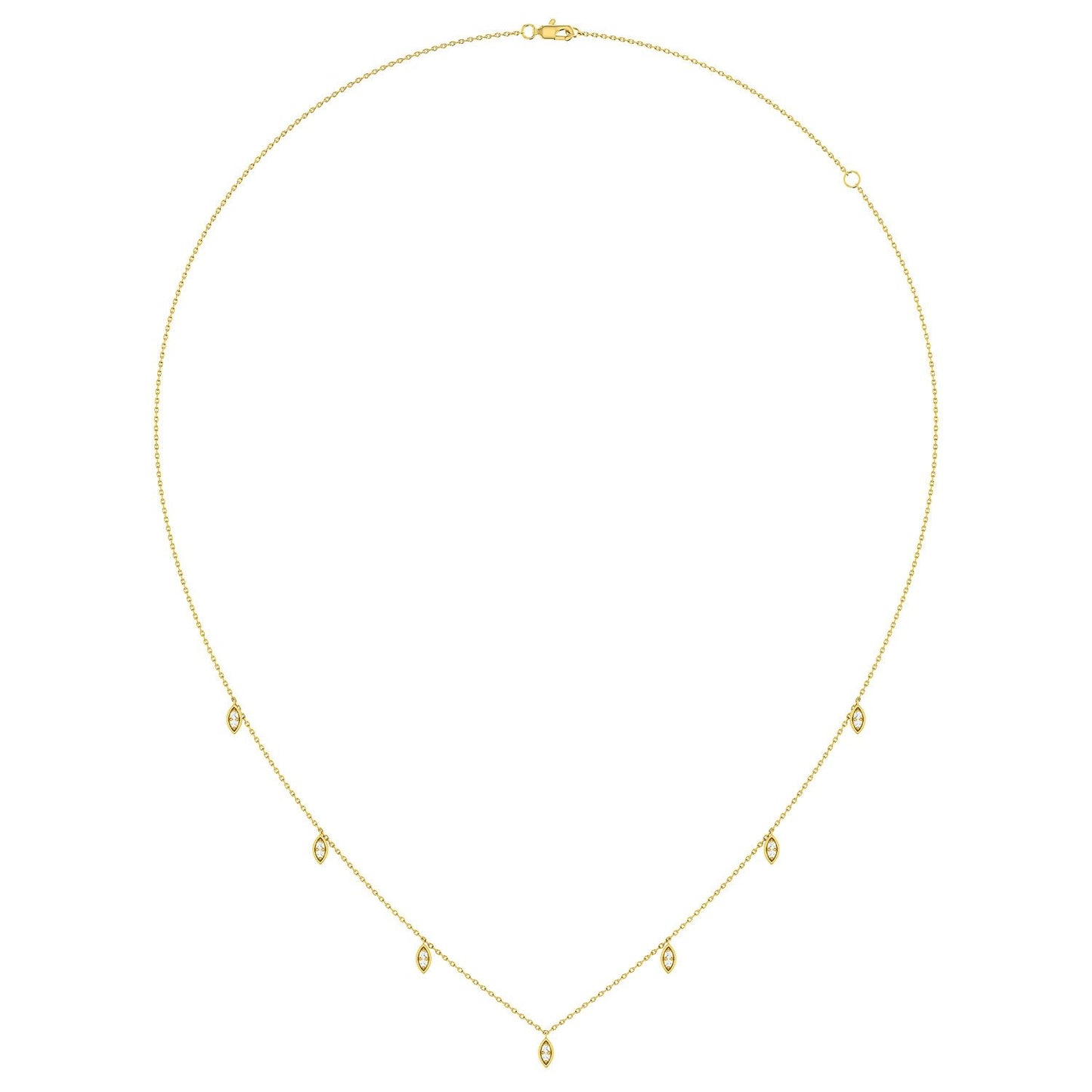 MARQUISE SHAPED DANGLING DIAMOND STATION NECKLACE 14K SOLID GOLD 0.12CTW
