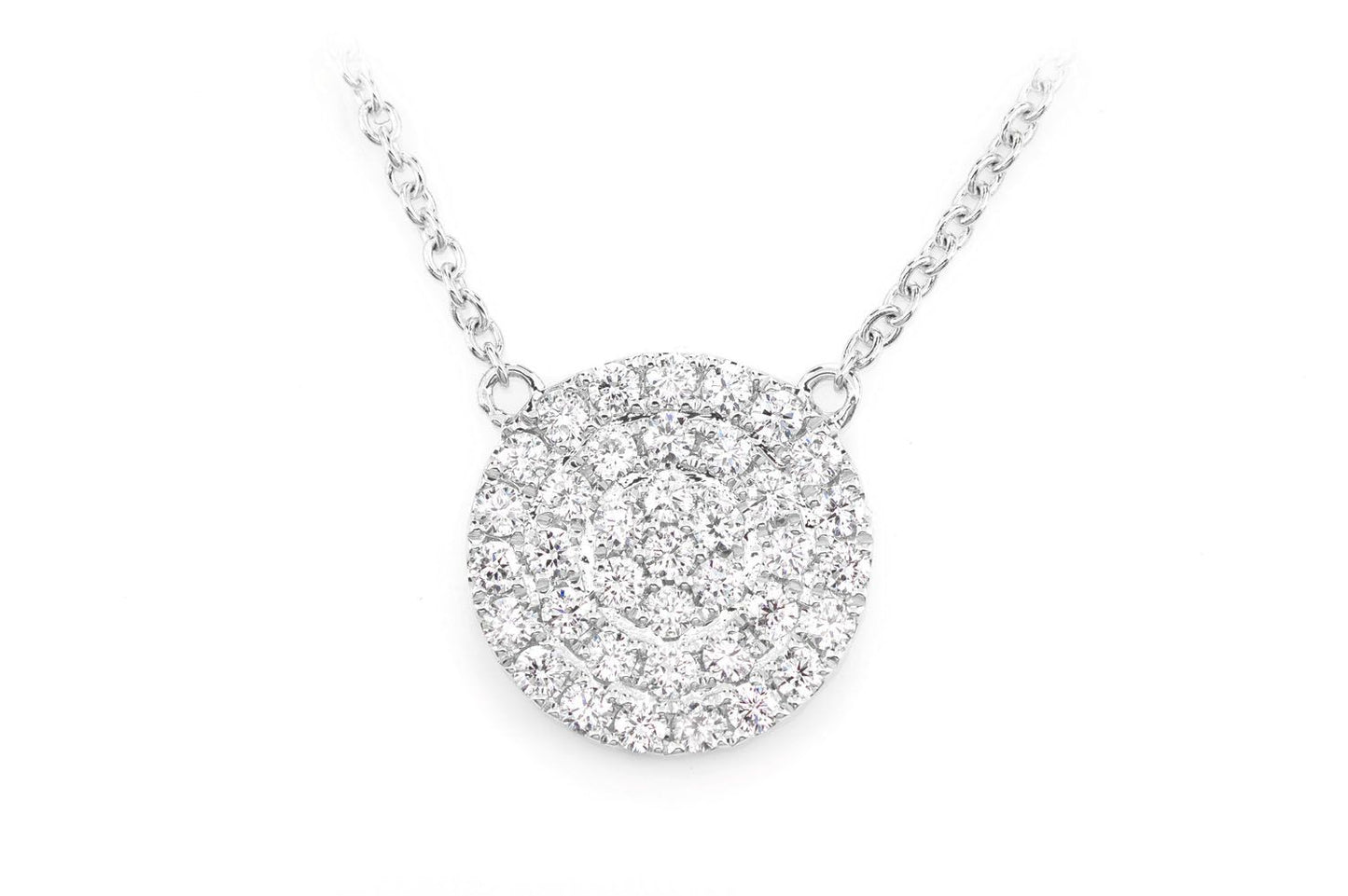 ROUND DOUBLE HALO CLUSTER PENDANT ATTACHED NECKLACE 14K SOLID GOLD 0.40CTW