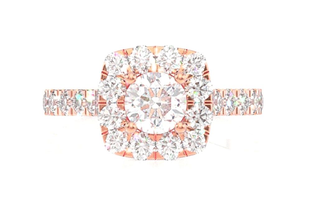 1.25CTW ROUND SOLITAIRE - SQUARE SCALLOP HALO DIAMOND ENGAGEMENT RING