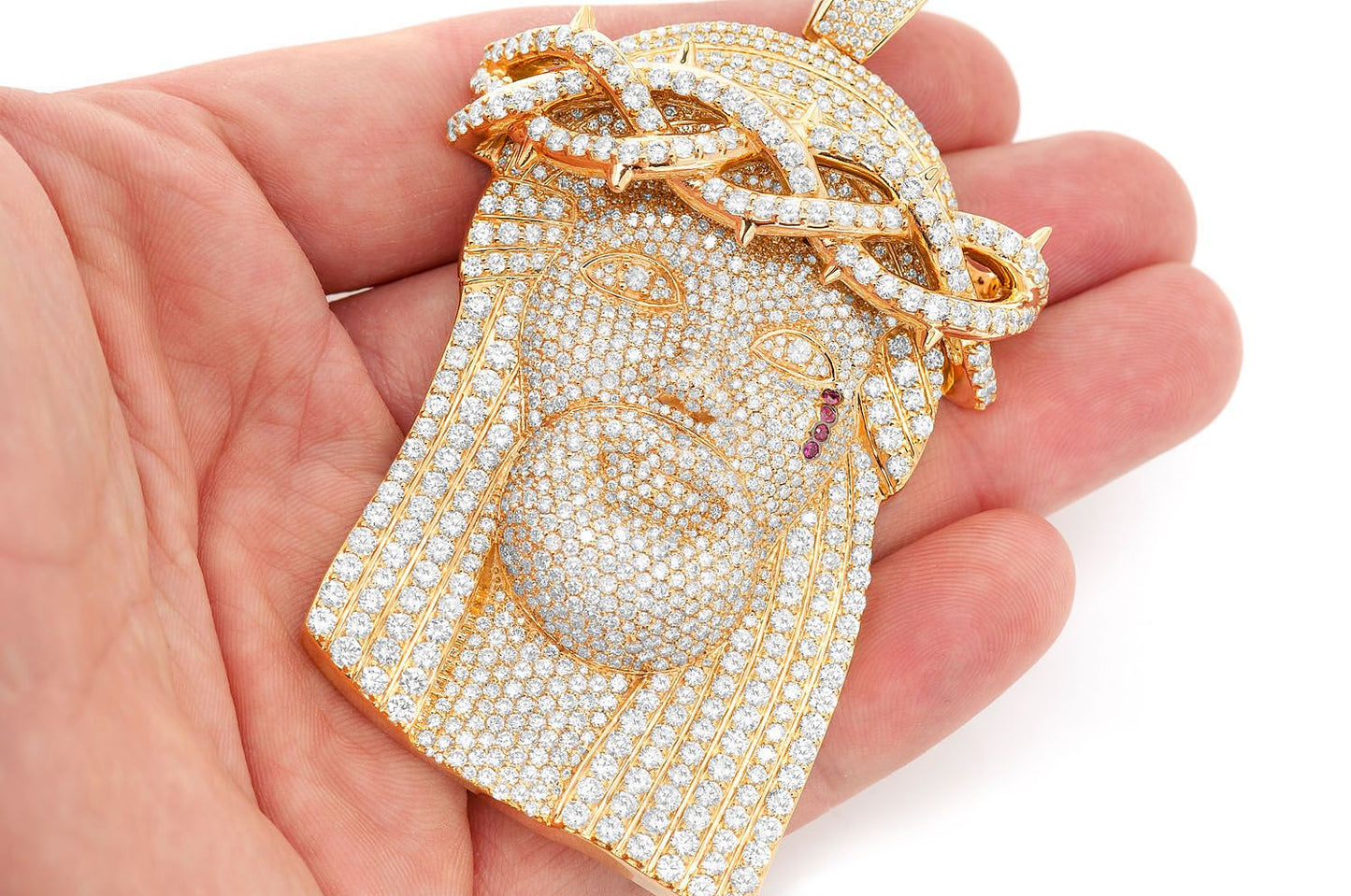 JESUS OF NAZARETH DIAMOND PENDANT 14K SOLID GOLD 22.25CTW