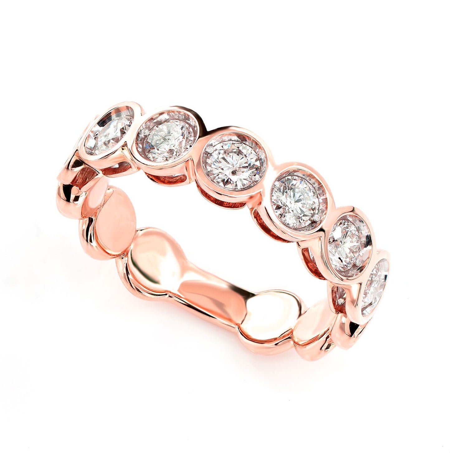 SEVEN STONE BEZEL SET BAND RING 14K SOLID GOLD 1.00CTW