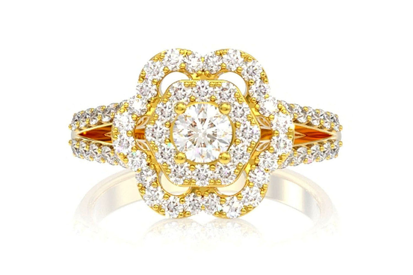 0.50CTW - FLOWER HALO SPLIT SHANK - DIAMOND ENGAGEMENT RING