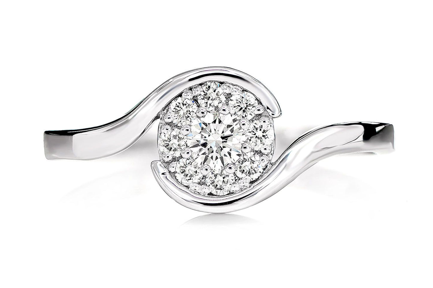 0.25CTW CLUSTER BYPASS DIAMOND ENGAGEMENT RING 14K SOLID GOLD