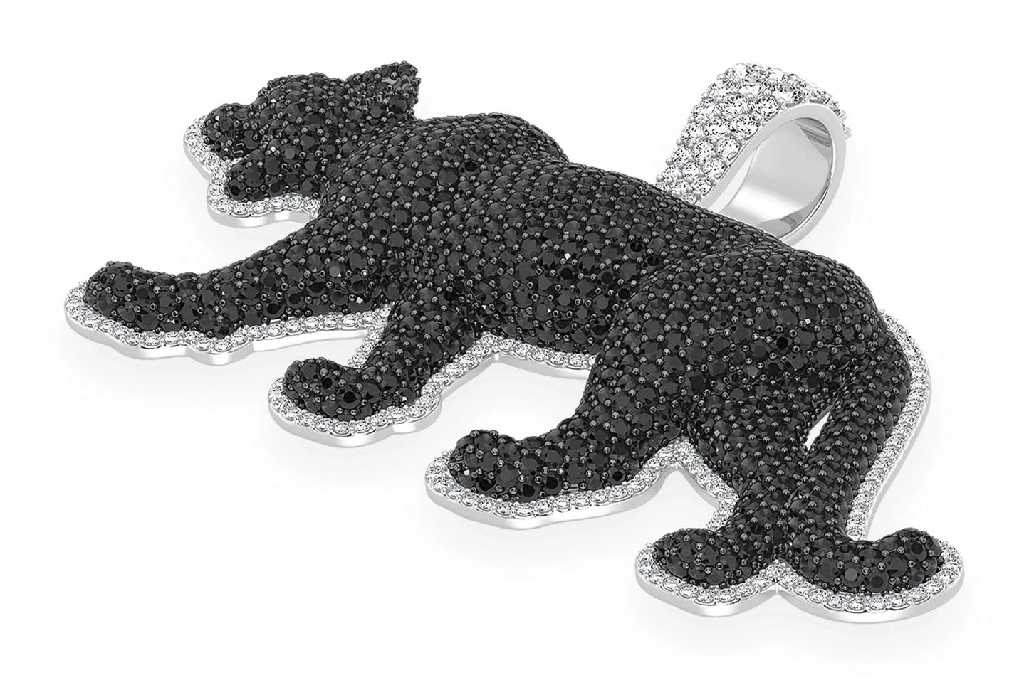 FULL BODY BLACK DIAMOND PANTHER PENDANT 14K SOLID GOLD 9.75CTW