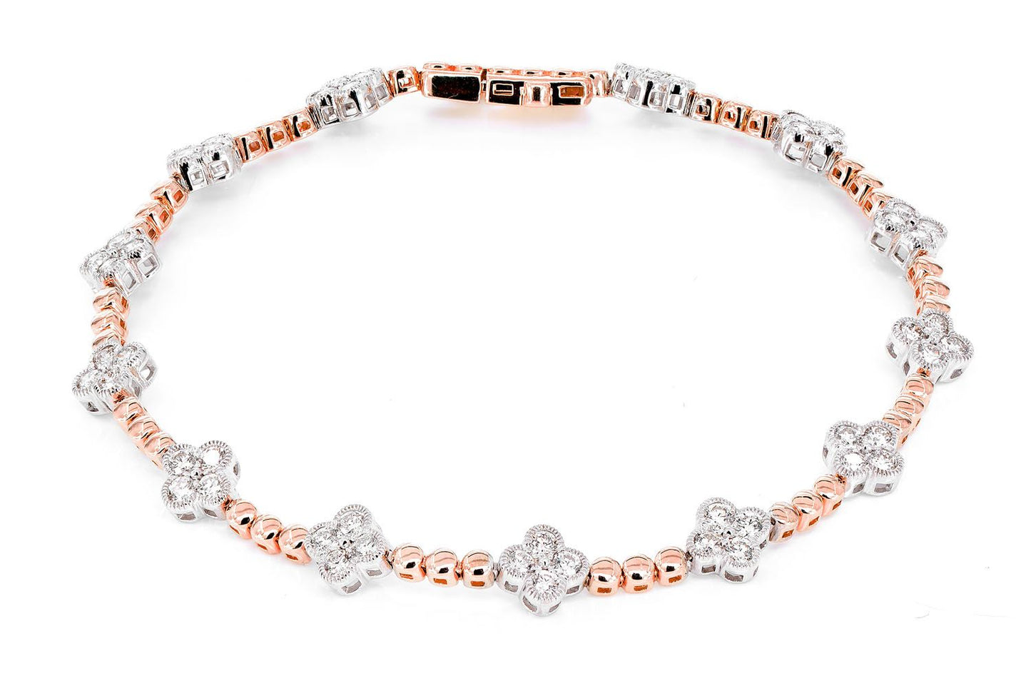 BEADED MILGRAIN CLOVER BRACELET 1.50CTW 14K SOLID GOLD