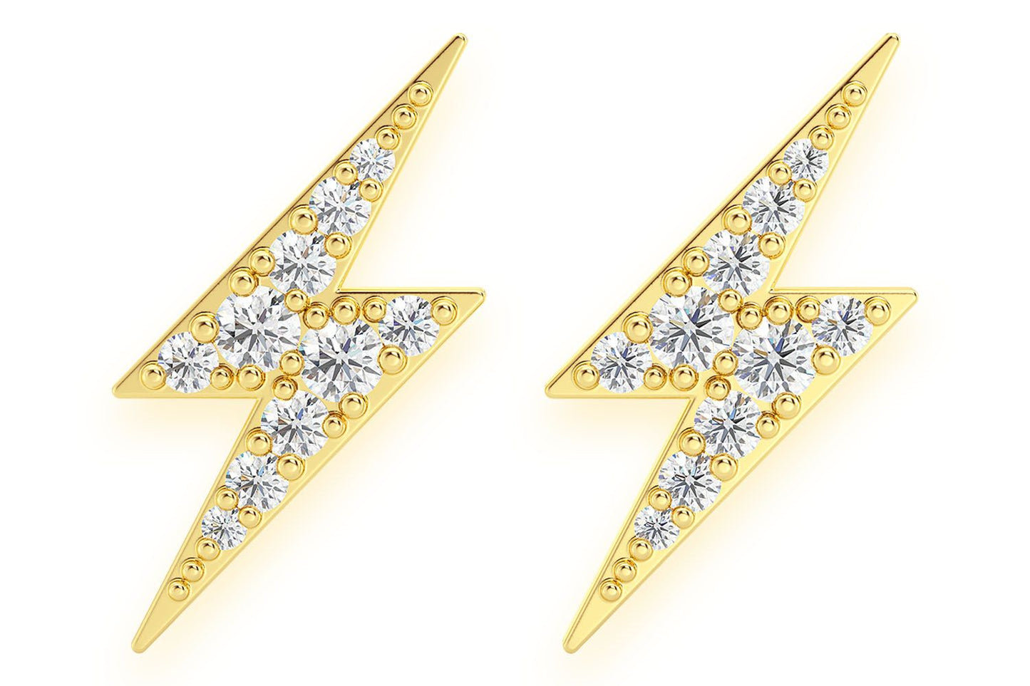 LIGHTNING BOLT STUD DIAMOND EARRINGS 14K SOLID GOLD 0.25CTW