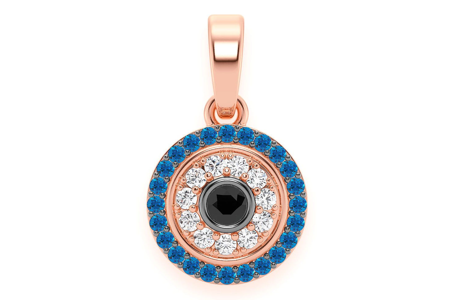 ROUND EVIL EYE DIAMOND PENDANT 14K SOLID GOLD 0.25CTW