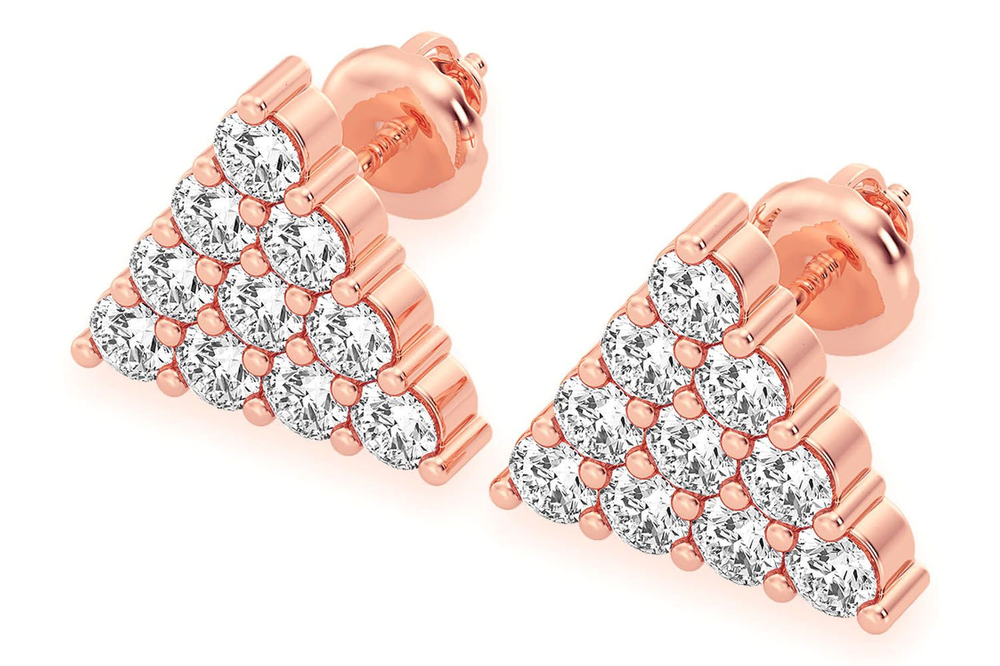 TRIANGLE STACKED STUD DIAMOND EARRINGS 14K SOLID GOLD 0.15CTW
