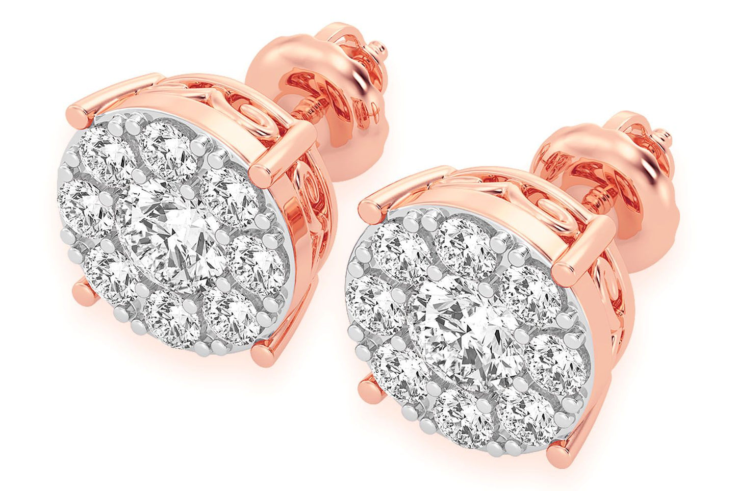 2.00CTW MOSAIC DIAMOND STUD EARRINGS 14K SOLID GOLD