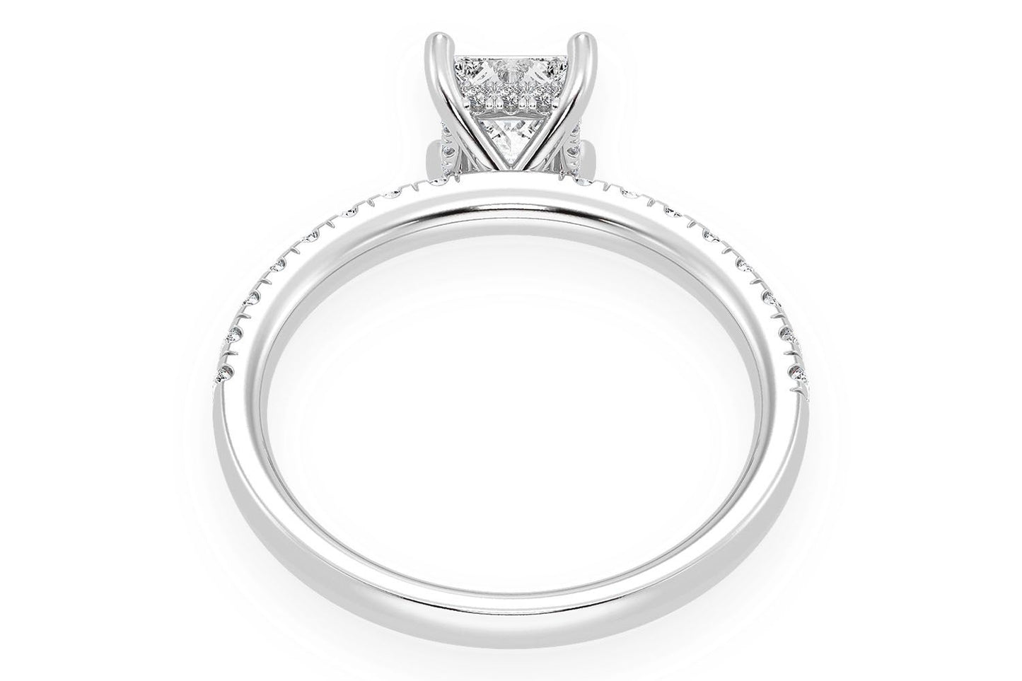 THINN - 0.75CT PRINCESS SOLITAIRE - ONE ROW UNDER HALO - DIAMOND ENGAGEMENT RING