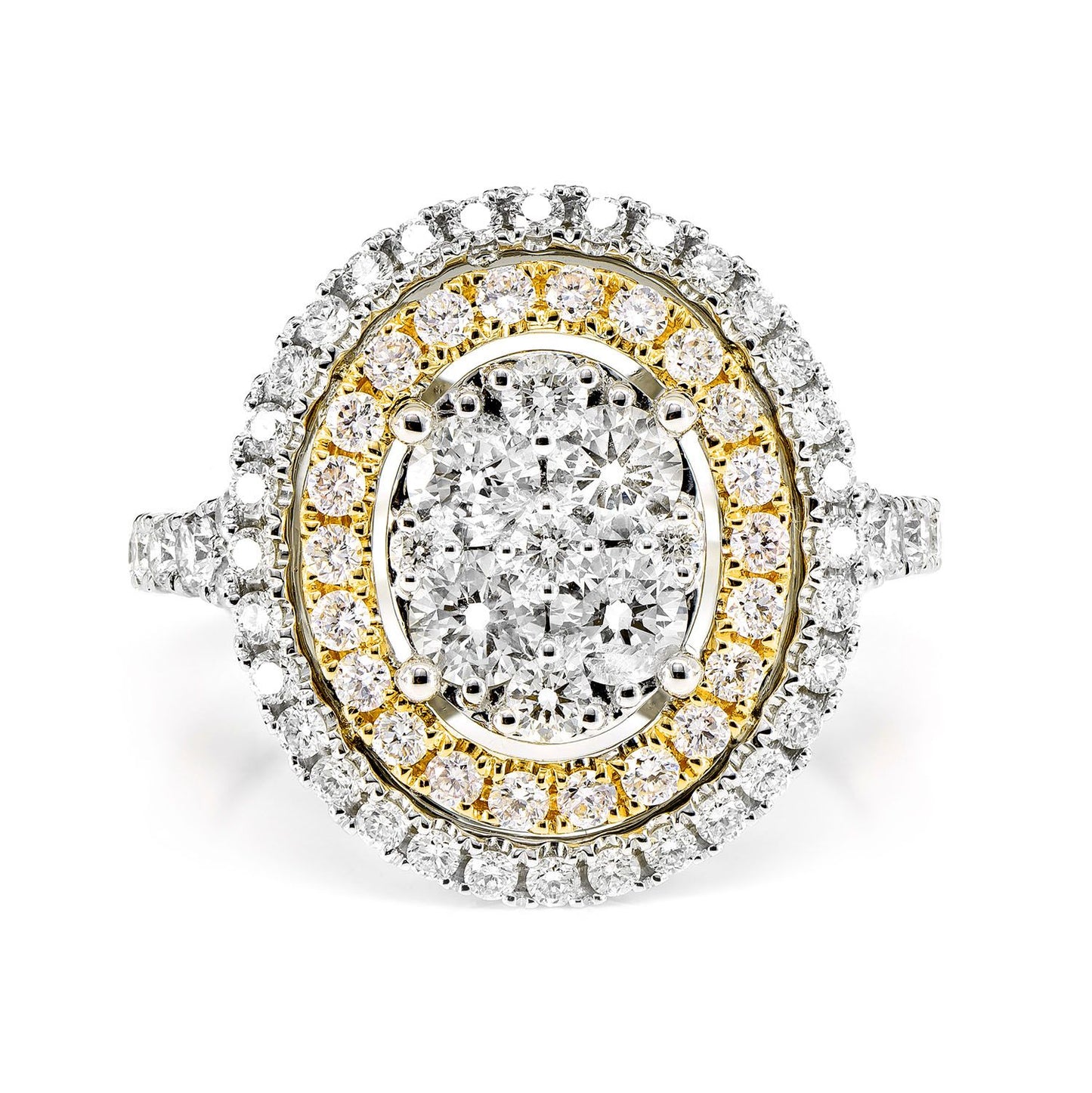 OVAL CLUSTER DOUBLE DIAMOND HALO RING 14K SOLID GOLD 1.50CTW