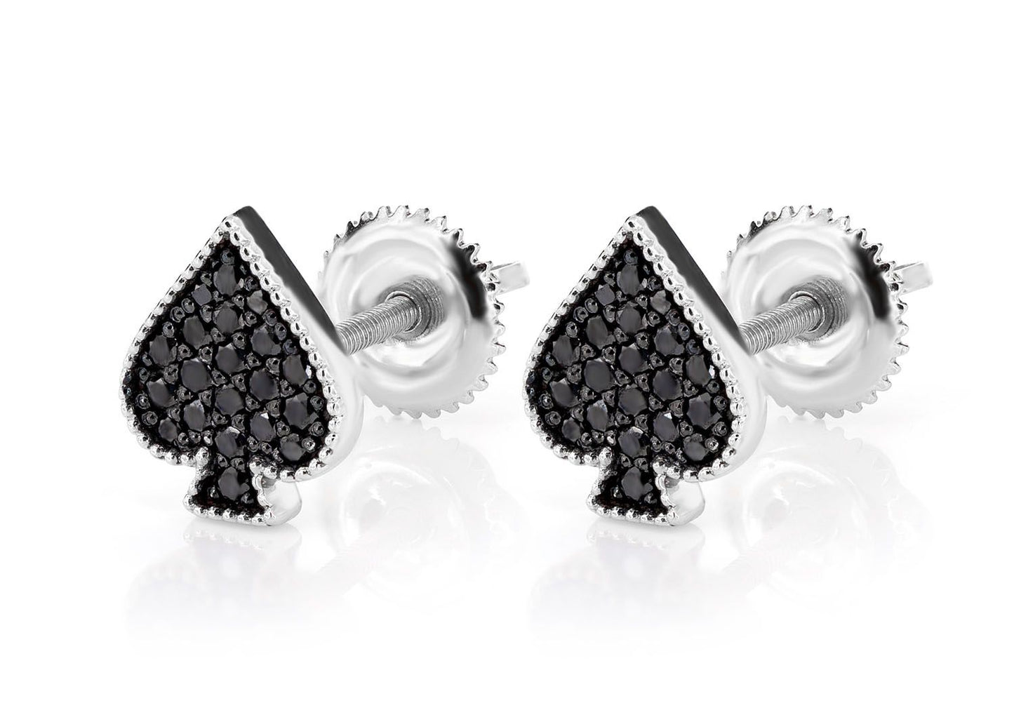 SPADE PLAYING CARD DIAMOND STUD EARRINGS 14K SOLID GOLD 0.30CTW