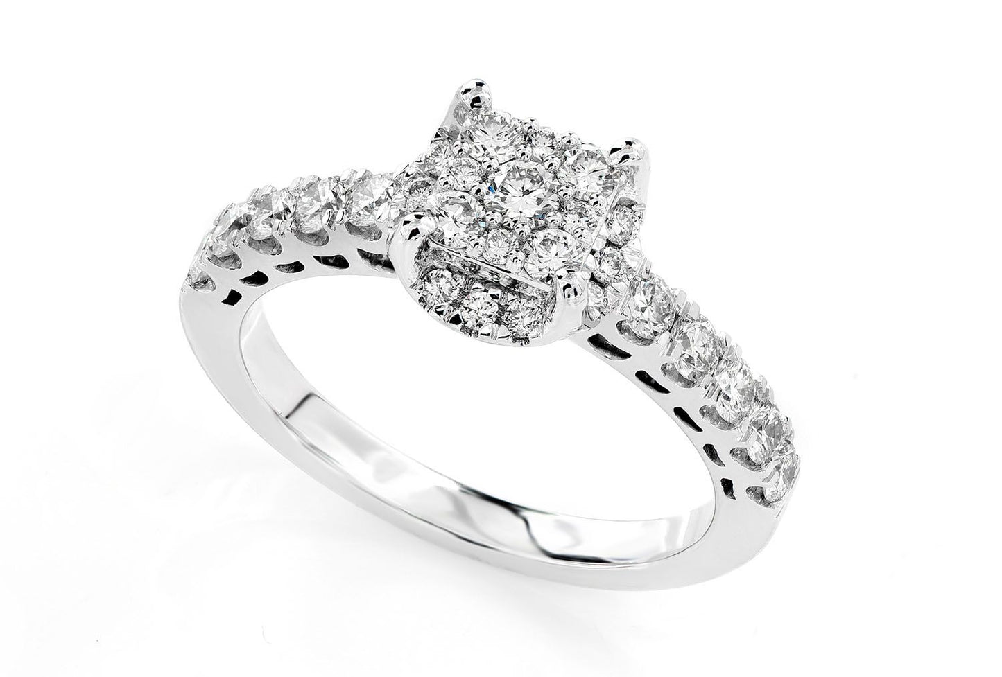 0.85CTW SQUARE CLUSTER HALO 14K SOLID GOLD - DIAMOND ENGAGEMENT RING