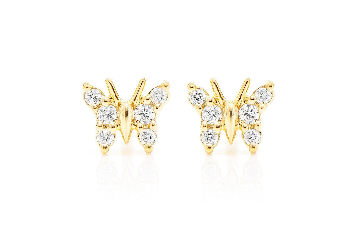 BUTTERFLY STUD DIAMOND EARRINGS 14K SOLID GOLD 0.10CTW