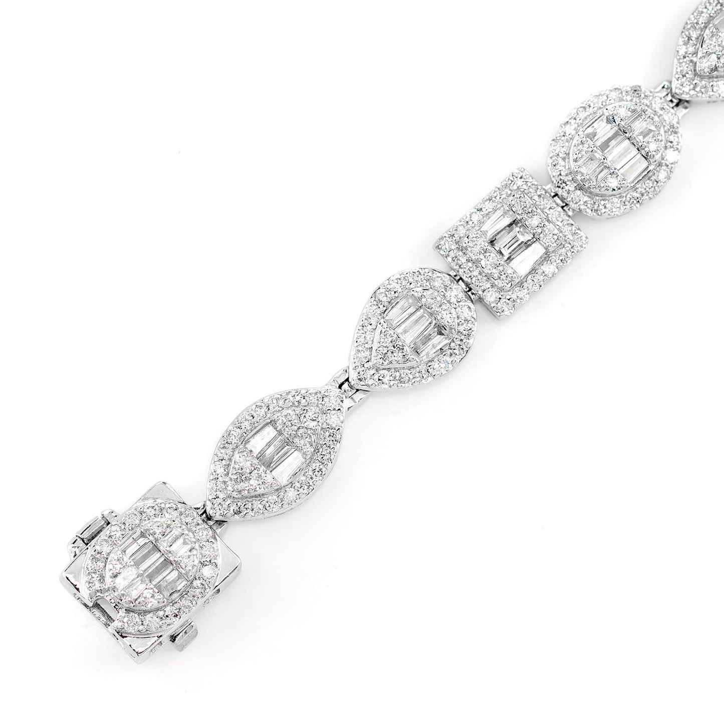 BRĂȚARĂ BAGHETĂ ȘI LEGĂTURĂ ROTUNDĂ MULTIFONDĂ CU DIAMANTE, AUR MASIV DE 14K, 4.00CT