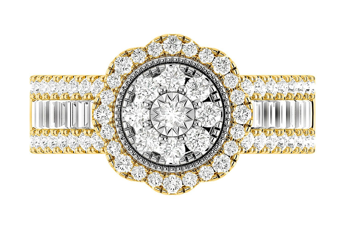 INEL DE LOGODNĂ CU DIAMANTE ROTUNDE ȘI BAGHETĂ, 1.00CT, AUR MASIV DE 14K