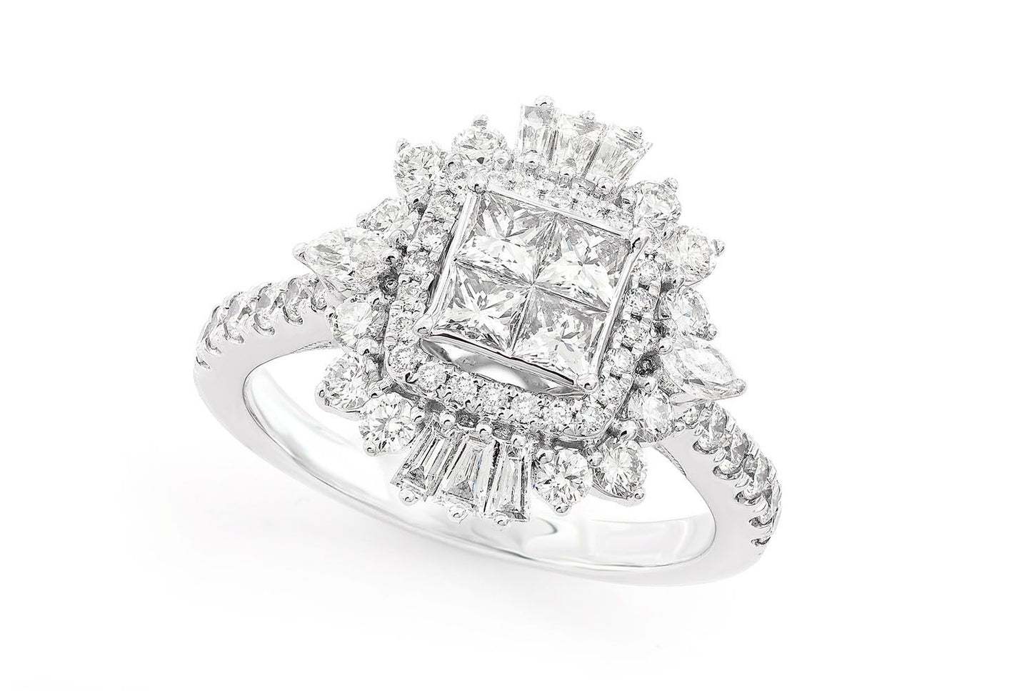 ART DECO PRINCESS DIAMOND RING 14K SOLID GOLD 1.50CTW