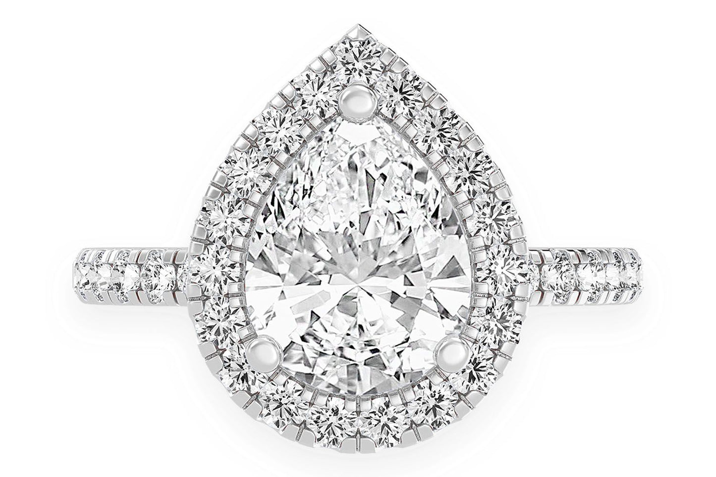 THAV - 2.00CT PEAR SOLITAIRE - SCALLOP HALO ONE ROW - DIAMOND ENGAGEMENT RING