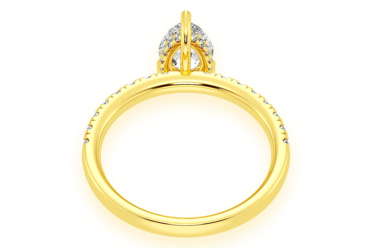 THINN - 1.00CT PEAR SOLITAIRE - ONE ROW UNDER HALO - DIAMOND ENGAGEMENT RING
