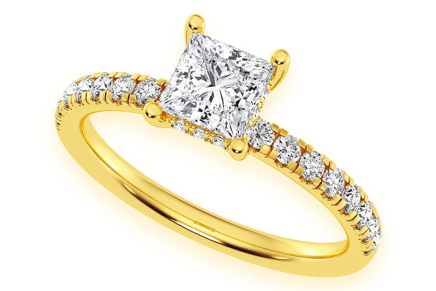 THINN - 0.75CT PRINCESS SOLITAIRE - ONE ROW UNDER HALO - DIAMOND ENGAGEMENT RING