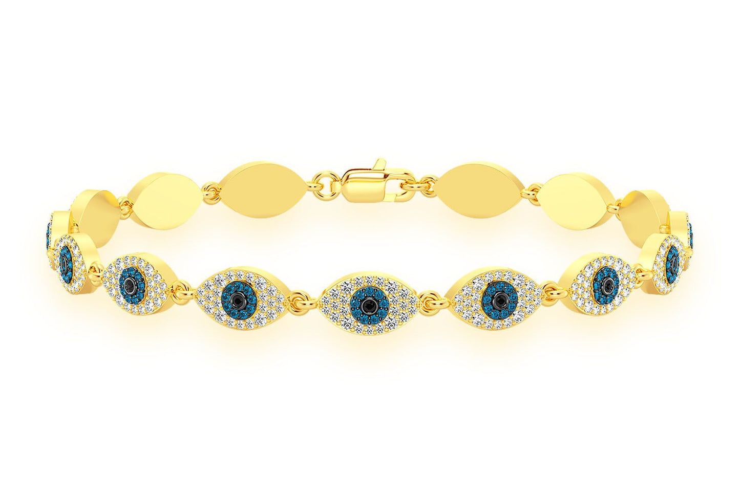 EVIL EYE ETERNITY DIAMOND BRACELET 14K SOLID GOLD 2.45CTW