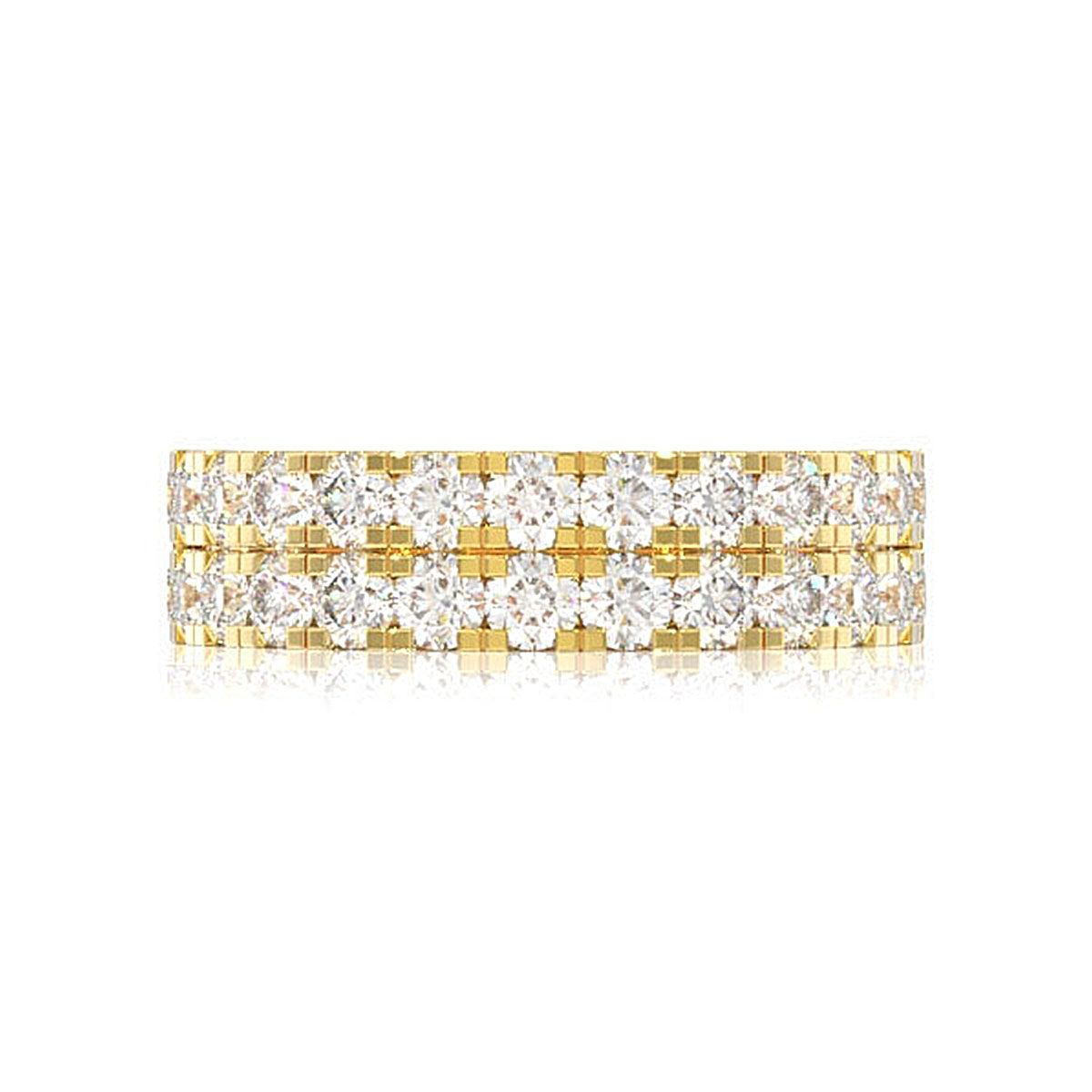 TWO ROW FRENCH SET DIAMOND BAND 14K SOLID GOLD 2.00CTW