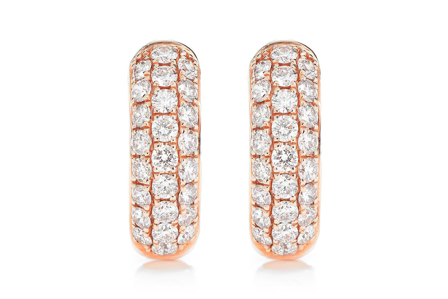 THREE ROW BUBBLY HOOP DIAMOND EARRINGS 14K SOLID GOLD 1.25CTW