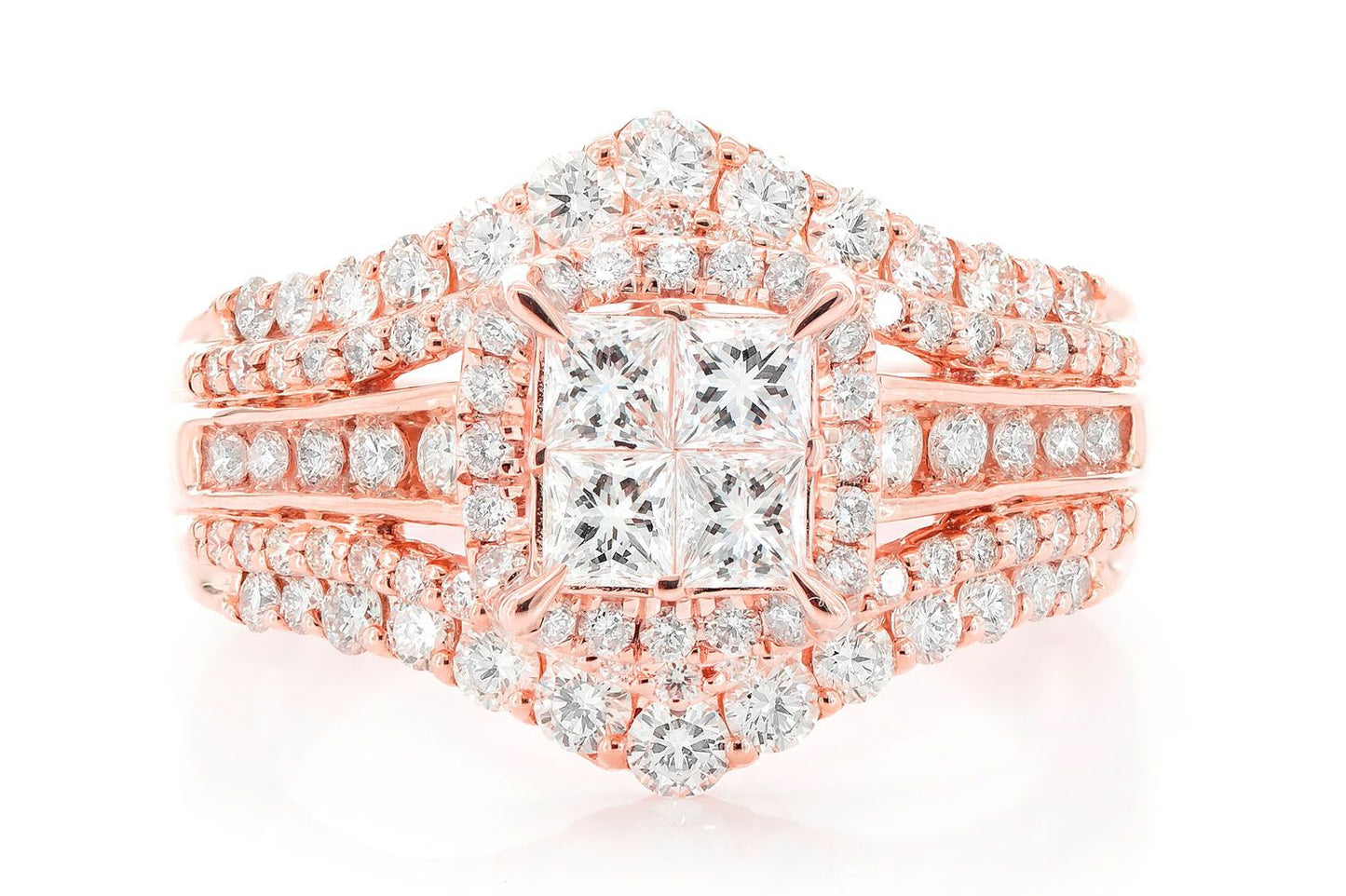 PRINCES QUAD HALO DIAMOND RING 14K SOLID GOLD 2.00CTW