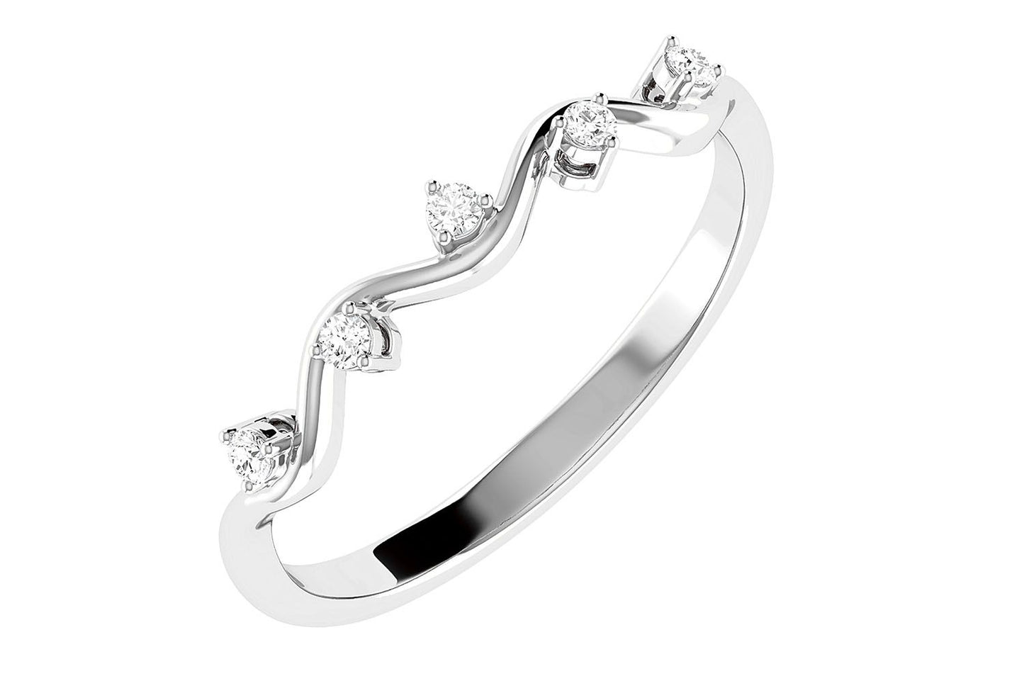 WAVY DIAMOND BAND RING 14K SOLID GOLD 0.06CTW