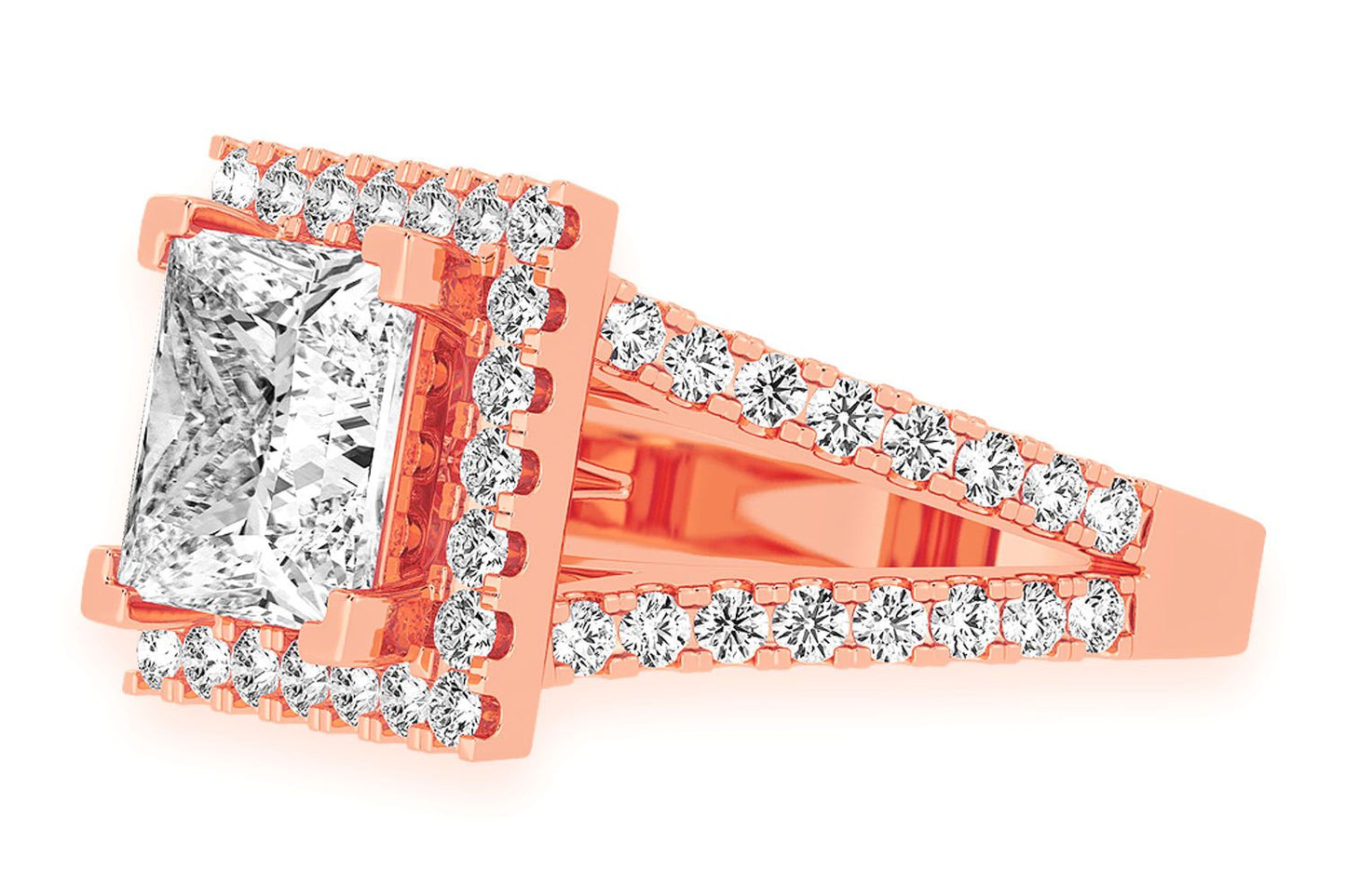 3.00CT PRINCESS SOLITAIRE - TWO ROW SPLIT - DIAMOND ENGAGEMENT RING