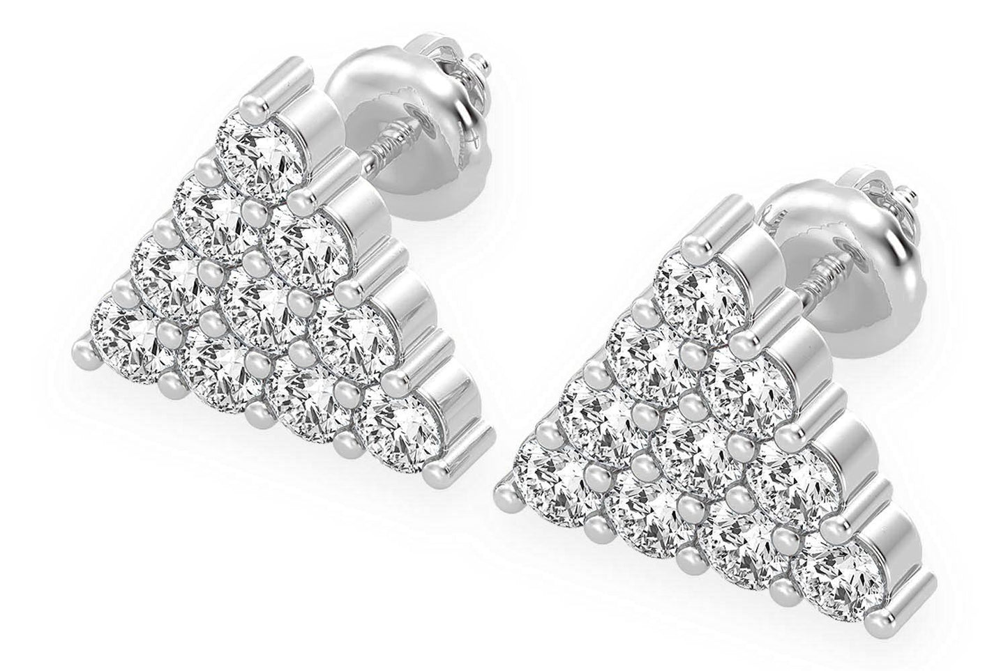TRIANGLE STACKED STUD DIAMOND EARRINGS 14K SOLID GOLD 0.15CTW