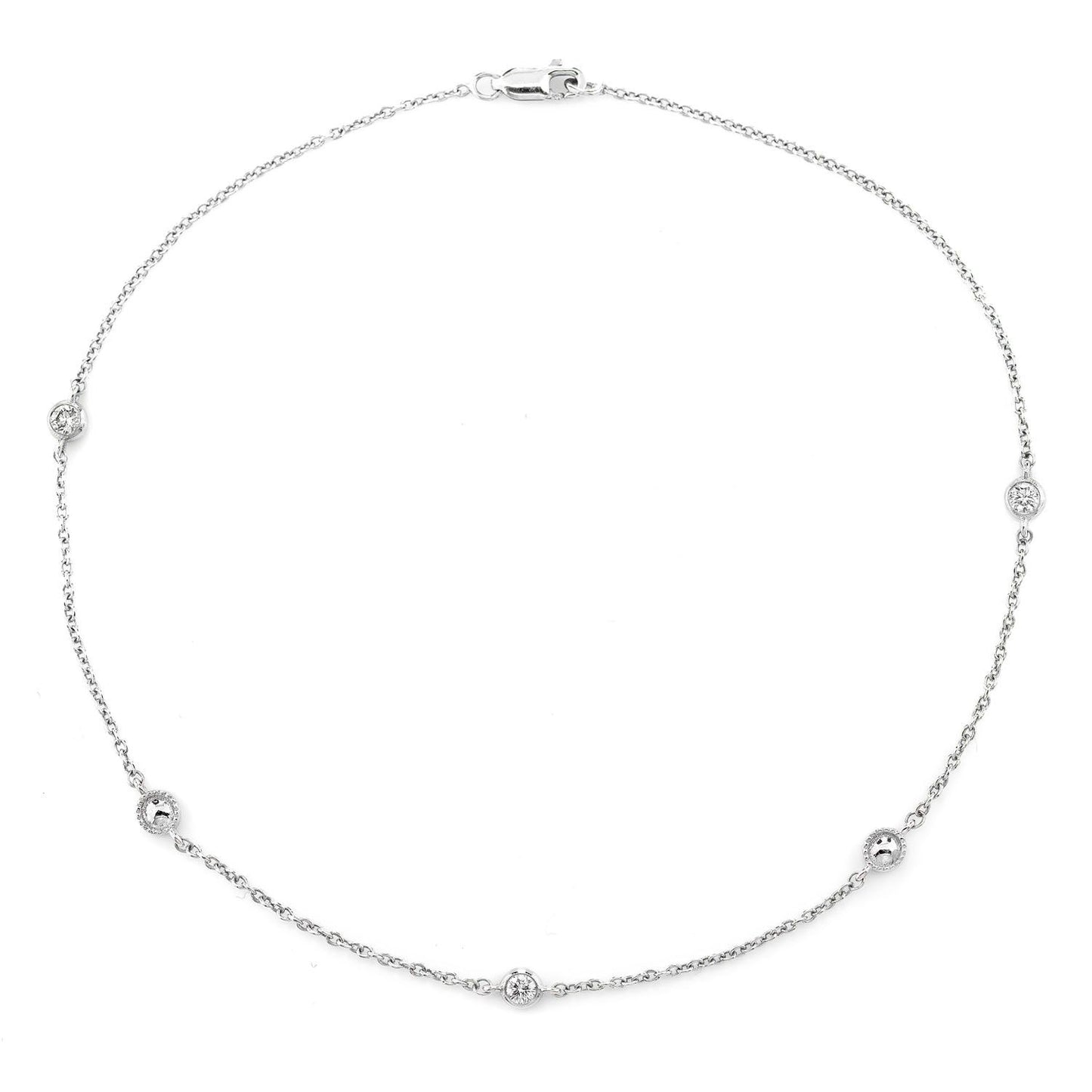 BEAD BEZEL DIAMOND STATION BRACELET 14K SOLID GOLD 0.10CTW