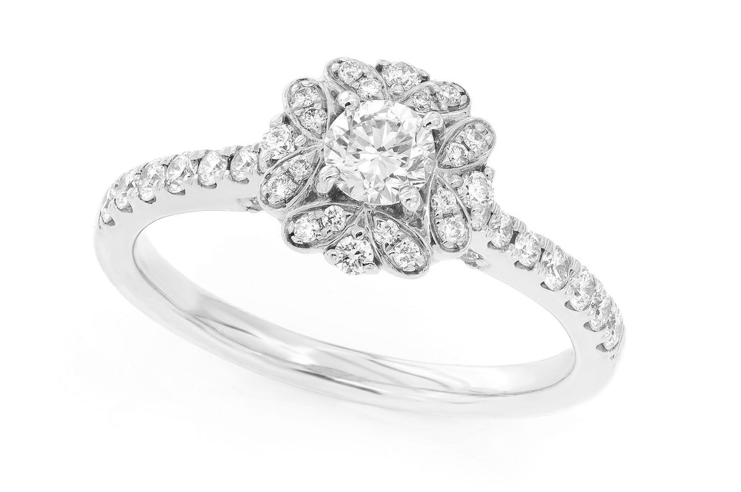 ROUND FLORAL HALO DIAMOND RING 14K SOLID GOLD 0.75CTW