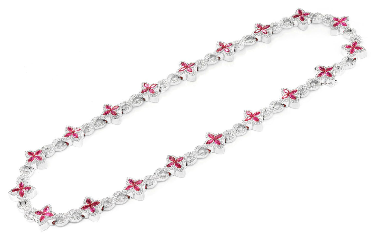 RUBY DIAMOND MARQUISE FLOWER INFINITY LINK NECKLACE SOLID GOLD 33.75CTW