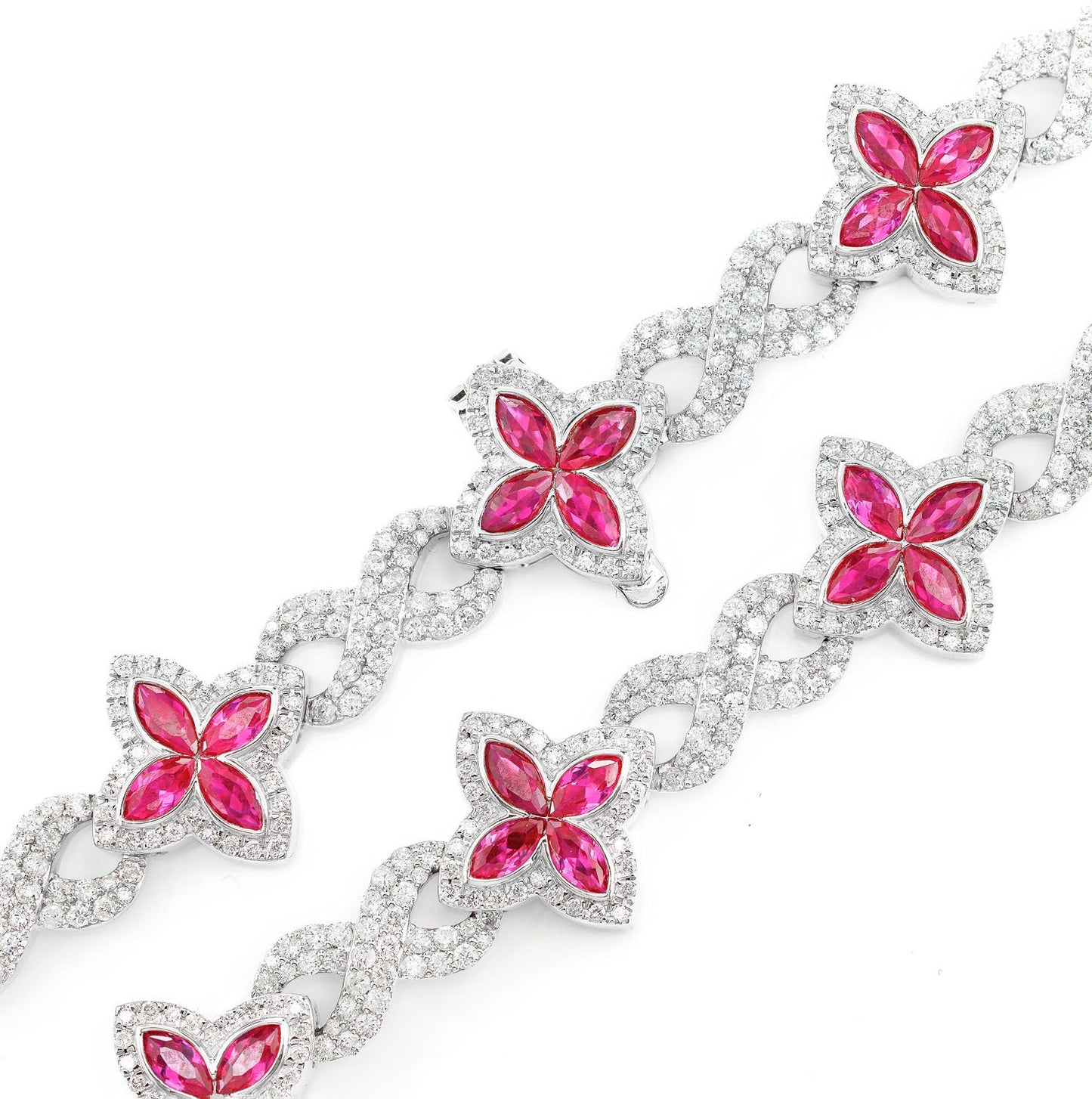 RUBY DIAMOND MARQUISE FLOWER INFINITY LINK NECKLACE SOLID GOLD 33.75CTW