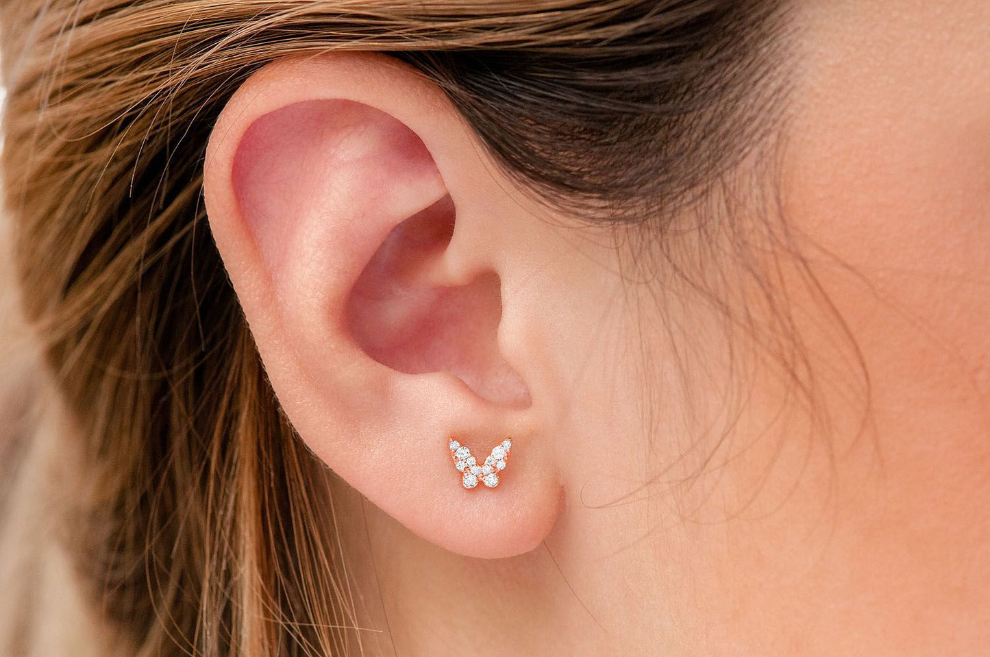 BUTTERFLY STUD DIAMOND EARRINGS 14K SOLID GOLD 0.15CTW