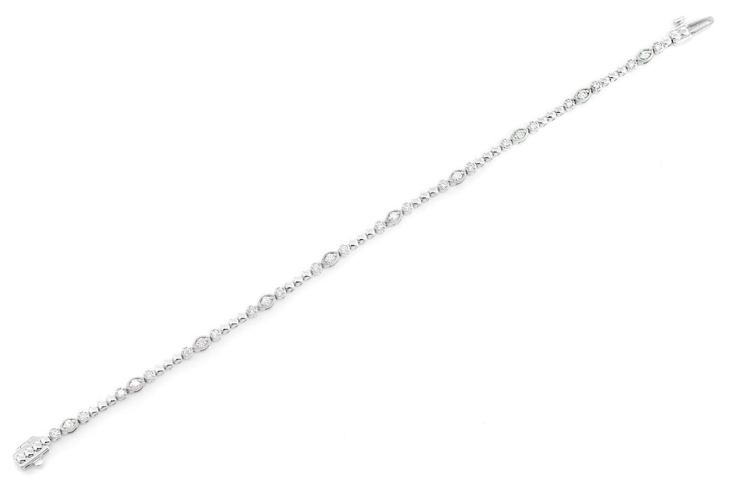 BEADED AND DIAMOND DECO MILGRAIN BRACELET 0.60CTW 14K SOLID GOLD