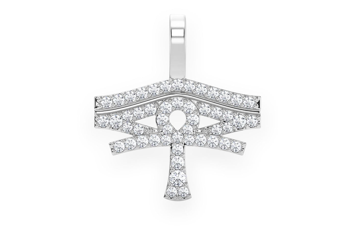 EYE OF RA ANKH DIAMOND PENDANT 14K SOLID GOLD 0.25CTW