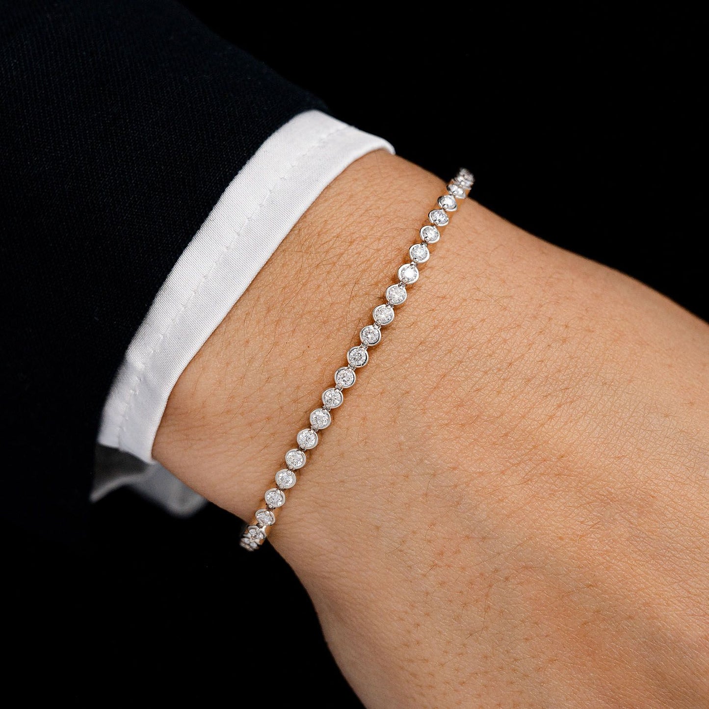 BEZEL SET DIAMOND TENNIS BRACELET 14K SOLID GOLD 2.00CTW