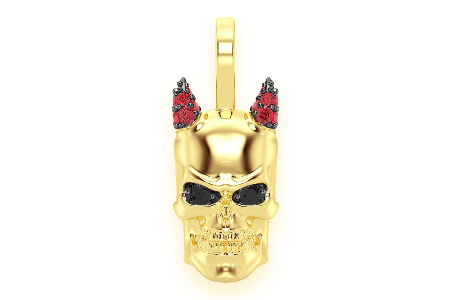 HORNED SKULL DIAMOND PENDANT 14K SOLID GOLD 0.15CTW